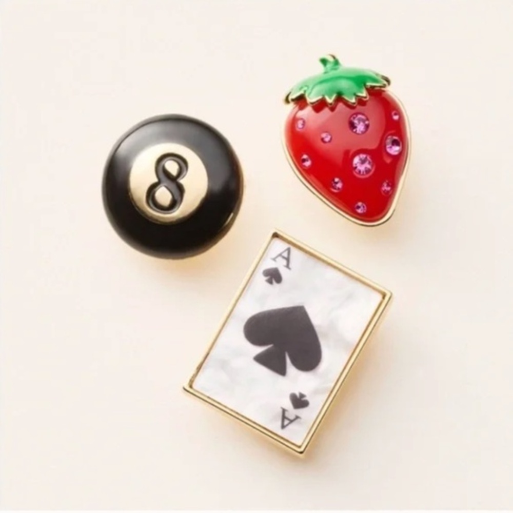 NWT Kate Spade x Target Novelty Pin Set 8 Ball Strawberry Ace of Spades Card